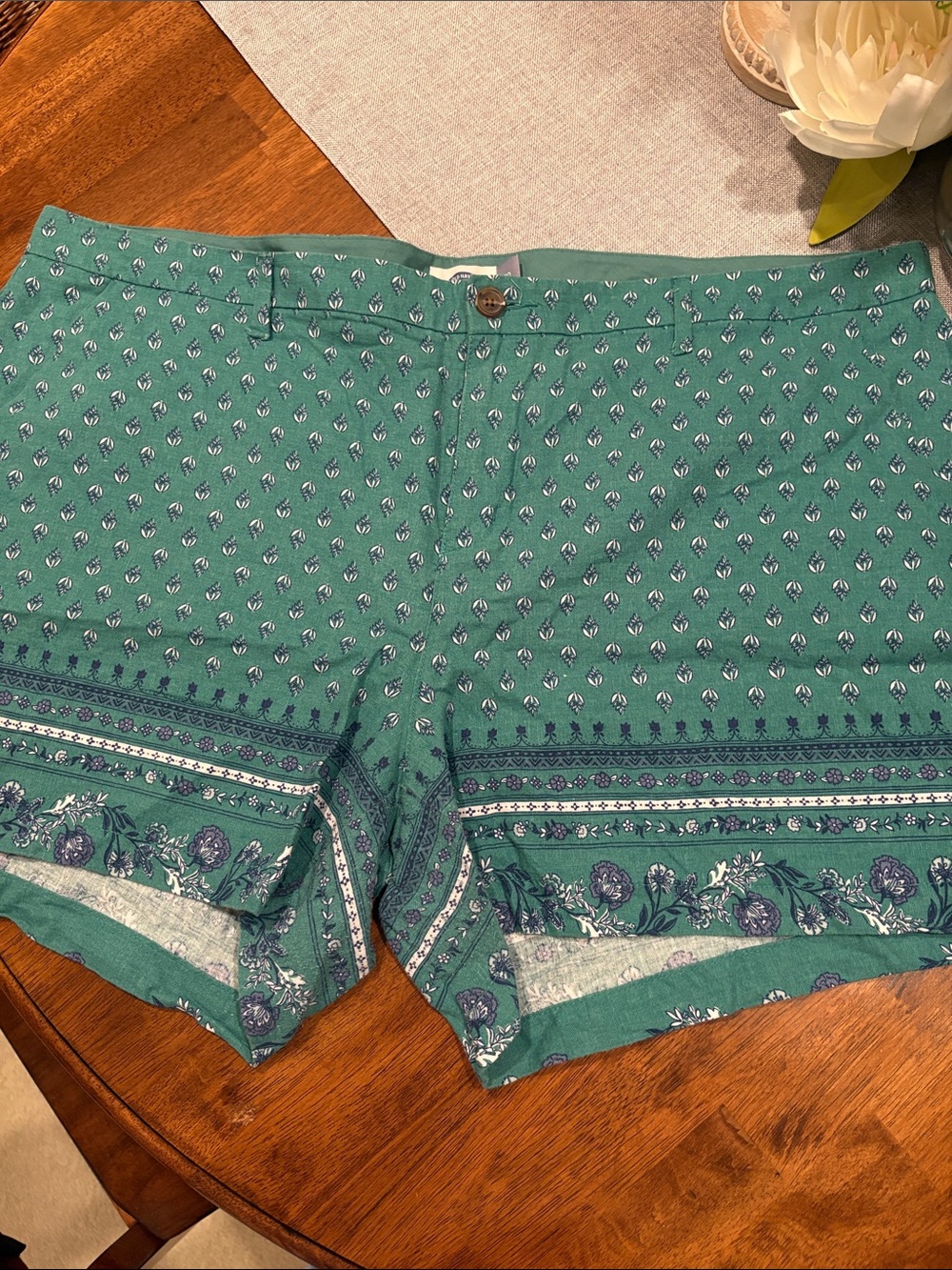 Old Navy Teal Printed Border Bermuda Shorts